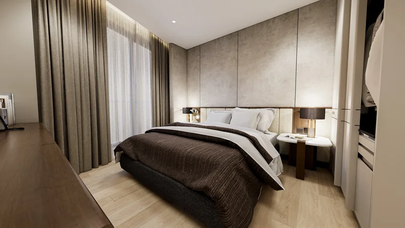 Namone Grande Phuket bedroom with a full-width headboard