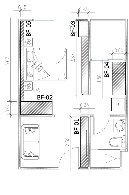 Built-in furniture layout of a Namone Grande Phuket apartment